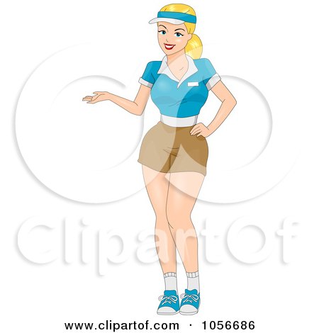 Royalty-Free Vector Clip Art Illustration of a Promodicer Pinup Woman Presenting by BNP Design Studio