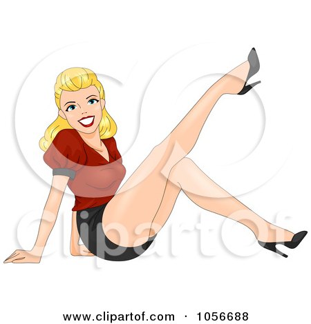 Royalty-Free Vector Clip Art Illustration of a Sexy Retro Blond Pinup Woman Kicking Up A Leg by BNP Design Studio