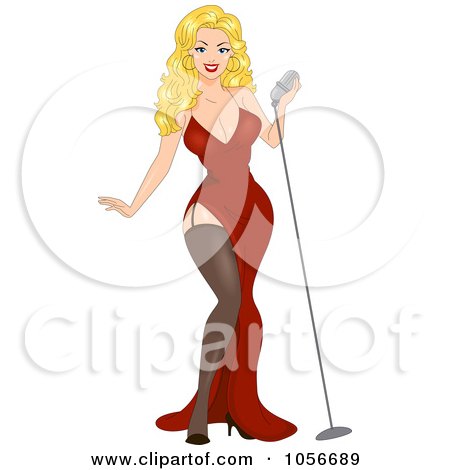 Royalty-Free Vector Clip Art Illustration of a Sexy Retro Blond Pinup Woman Singing by BNP Design Studio