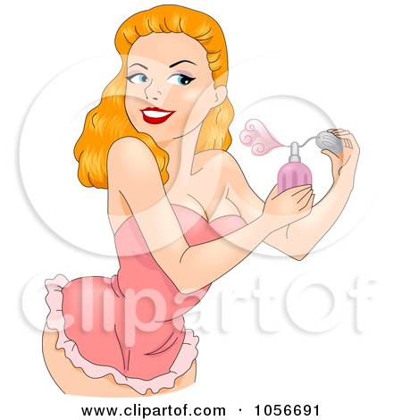 Royalty-Free Vector Clip Art Illustration of a Sexy Pinup Woman Spritzing Perfume On Herself by BNP Design Studio