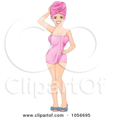 Royalty-Free Vector Clip Art Illustration of a Sexy Pinup Woman In A Pink Towel by BNP Design Studio