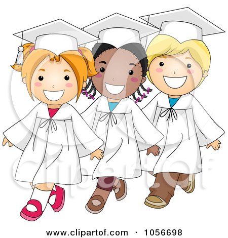 Royalty-Free Vector Clip Art Illustration of Three Diverse Graduate Kids Walking by BNP Design Studio