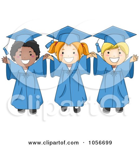 Royalty-Free Vector Clip Art Illustration of Three Cheerful Graduation Kids by BNP Design Studio