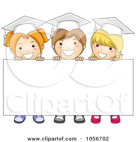 Royalty-Free Vector Clip Art Illustration of Three Graduate Kids Holding Up A Blank Sign by BNP Design Studio