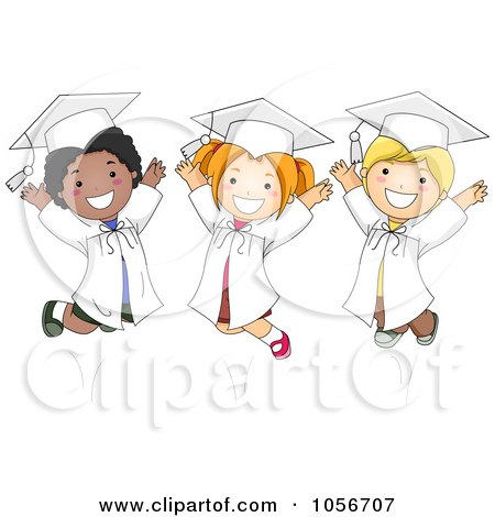 Royalty-Free Vector Clip Art Illustration of Three Diverse Graduate Kids Jumping by BNP Design Studio
