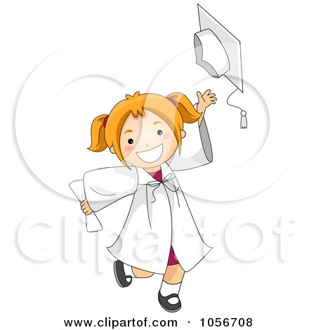 Royalty-Free Vector Clip Art Illustration of a Little Graduate Girl Tossing Her Cap by BNP Design Studio