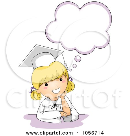 Royalty-Free Vector Clip Art Illustration of a Cute Graduation Girl Thinking by BNP Design Studio