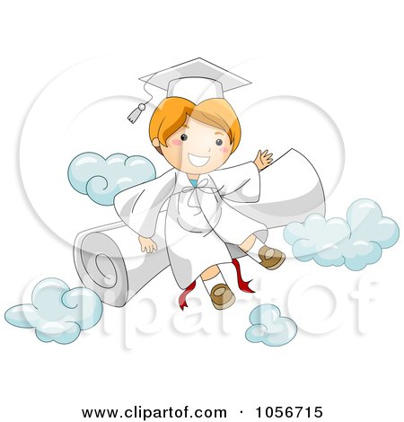 Royalty-Free Vector Clip Art Illustration of a Graduate Boy With A Diploma And Clouds by BNP Design Studio