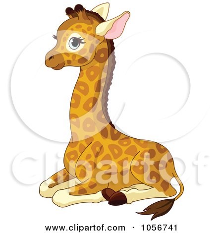 Royalty-Free Vector Clip Art Illustration of a Cute Baby Male Giraffe Sitting by Pushkin