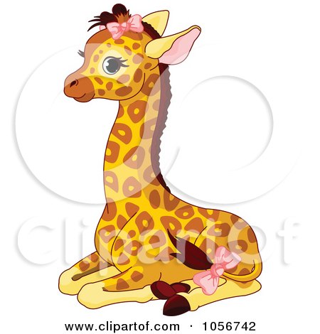 Royalty-Free Vector Clip Art Illustration of a Cute Baby Female Giraffe Sitting And Wearing Pink Bows by Pushkin