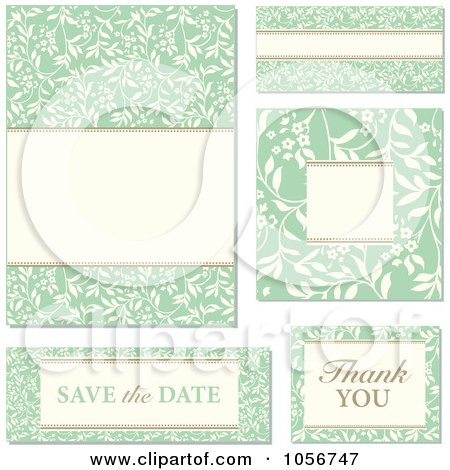 Royalty-Free Vector Clip Art Illustration of a Digital Collage Of Green Floral And Beige Invitation Design Elements - 2 by BestVector