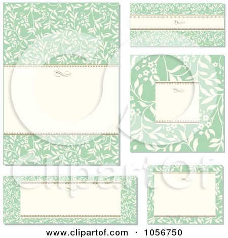 Royalty-Free Vector Clip Art Illustration of a Digital Collage Of Green Floral And Beige Invitation Design Elements - 1 by BestVector