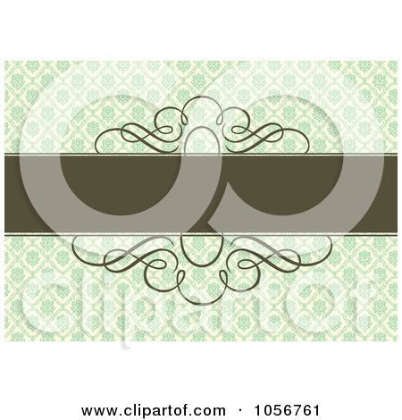Royalty-Free Vector Clip Art Illustration of a Green Floral Diamond Patterned Invitation Or Background With Brown Horizontal Copyspace by BestVector