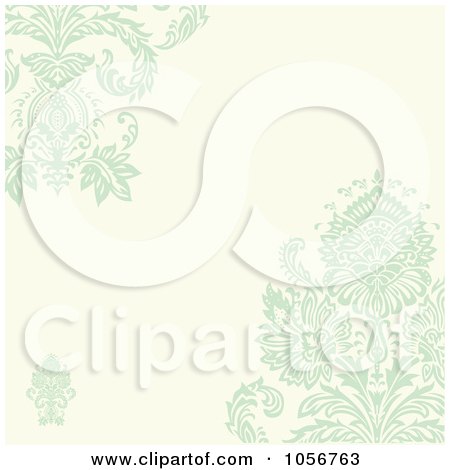 Royalty-Free Vector Clip Art Illustration of a Green Damask Floral And Beige Invitation Or Background by BestVector