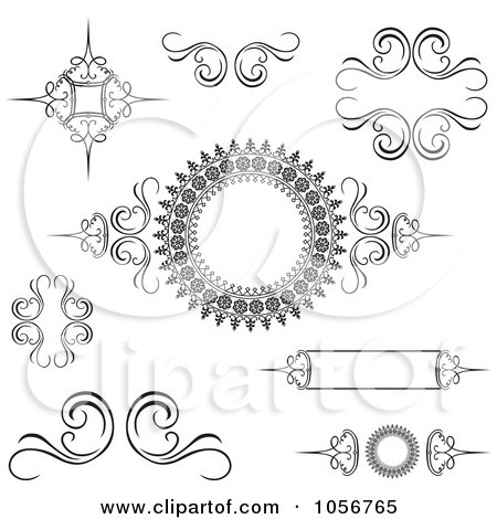 Royalty-Free Vector Clip Art Illustration of a Digital Collage Of Black And White Decorative Swirl Design Elements by BestVector