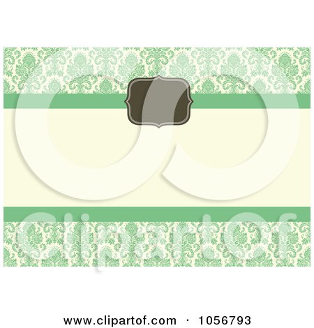 Royalty-Free Vector Clip Art Illustration of a Green Damask Invitation Or Background With Horizontal Copyspace by BestVector