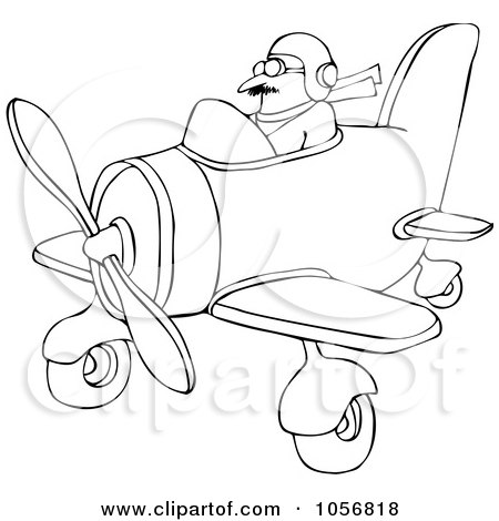 Royalty-Free Vector Clip Art Illustration of a Coloring Page Outline Of A Pilot Flying A Little Plane by djart