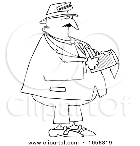 Royalty-Free Vector Clip Art Illustration of a Coloring Page Outline Of A News Reporter Taking Notes by djart