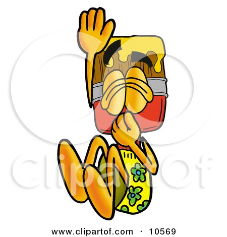 Clipart Picture of a Paint Brush Mascot Cartoon Character Plugging His Nose While Jumping Into Water by Mascot Junction