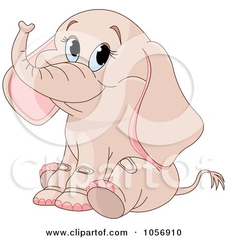 Royalty-Free Vector Clip Art Illustration of a Cute Pink Female Elephant Sitting by Pushkin