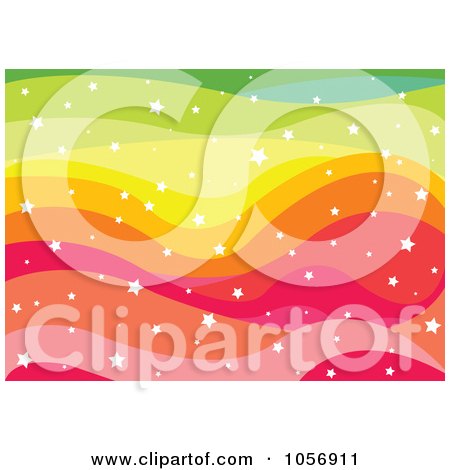 Royalty-Free Vector Clip Art Illustration of a Starry Rainbow Wave Background by Pushkin