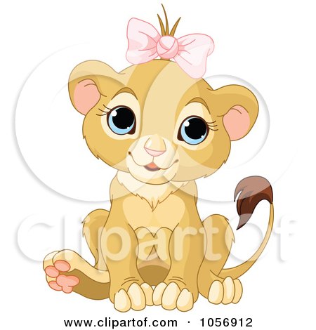 Royalty-Free Vector Clip Art Illustration of a Cute Baby Female Lion Wearing A Bow by Pushkin