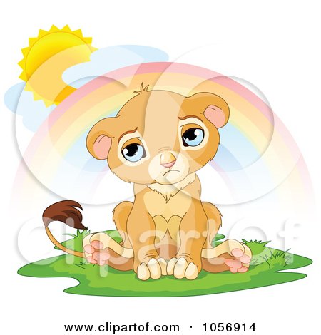 Royalty-Free Vector Clip Art Illustration of a Sad Male Lion Pouting Under A Rainbow by Pushkin