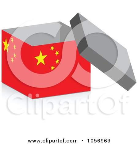 Royalty-Free Vector Clip Art Illustration of a 3d Open Chinese Flag Box With A Shadow by Andrei Marincas