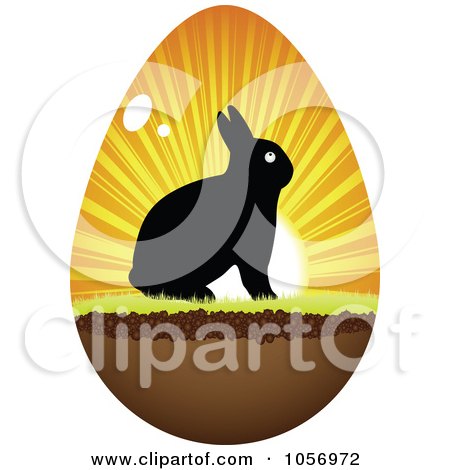Royalty-Free Vector Clip Art Illustration of a Silhouetted Bunny And Sunset On An Easter Egg by Andrei Marincas