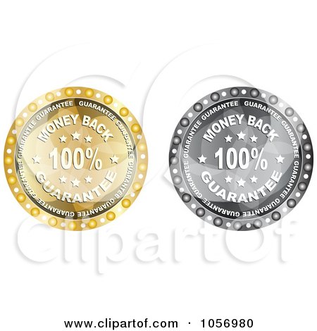 Royalty-Free Vector Clip Art Illustration of a Digital Collage Of Grayscale And Gold Money Back Guarantee Circles by Andrei Marincas