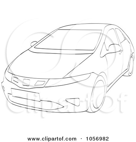 Royalty-Free Vector Clip Art Illustration of an Outlined Sporty Compact Car by Andrei Marincas