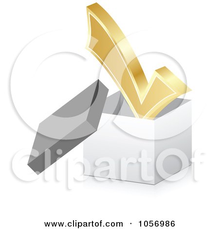 Royalty-Free Vector Clip Art Illustration of a 3d Golden Check Mark Over An Open Box by Andrei Marincas