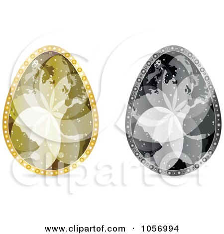 Royalty-Free Vector Clip Art Illustration of a Digital Collage Of Grayscale And Golden World Map Easter Eggs by Andrei Marincas