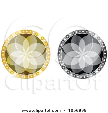 Royalty-Free Vector Clip Art Illustration of a Digital Collage Of Grayscale And Golden Floral Medallion by Andrei Marincas