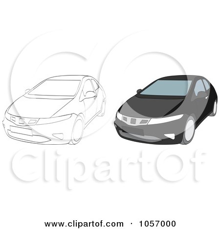 Royalty-Free Vector Clip Art Illustration of a Digital Collage Of An Outlined And Sporty Black Compact Car by Andrei Marincas