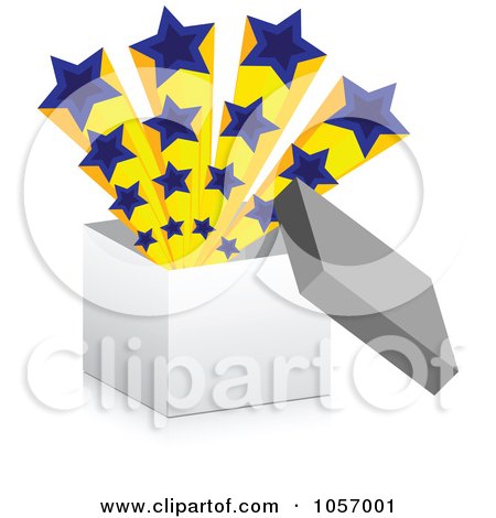 Royalty-Free Vector Clip Art Illustration of 3d European Stars Bursting Out Of An Open Box by Andrei Marincas