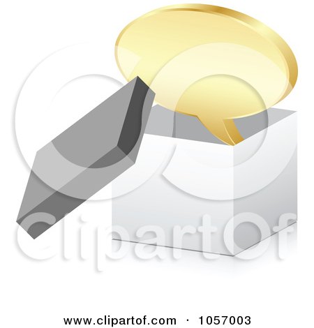 Royalty-Free Vector Clip Art Illustration of a 3d Golden Chat Bubble Over An Open Box by Andrei Marincas