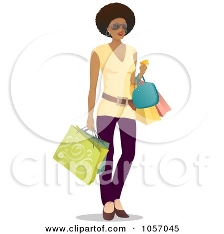 Royalty-Free Vector Clip Art Illustration of a Stylish Black Woman Carrying Shopping Bags by Qiun