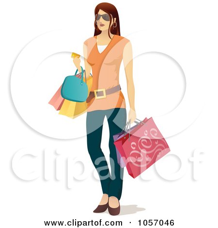 Royalty-Free Vector Clip Art Illustration of a Stylish Brunette Woman Carrying Shopping Bags by Qiun
