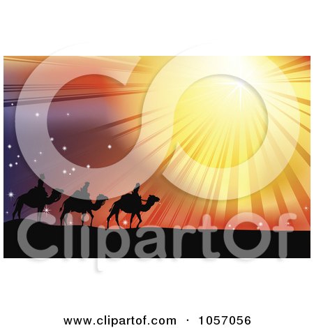 Royalty-Free Vector Clip Art Illustration of The Three Wise Men Following The Star Of Bethlehem In The Desert by AtStockIllustration