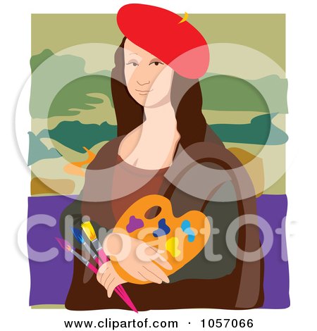 Royalty-Free Vector Clip Art Illustration of a Portrait Of Mona Lisa As An Artist, With White Edges by Maria Bell