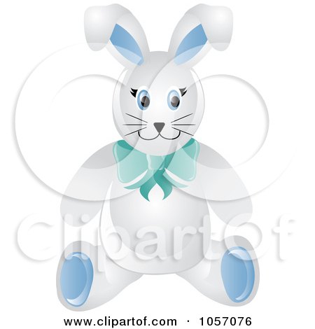 Royalty-Free Vector Clip Art Illustration of a Stuffed Male Bunny Rabbit Wearing A Blue Bow by Pams Clipart
