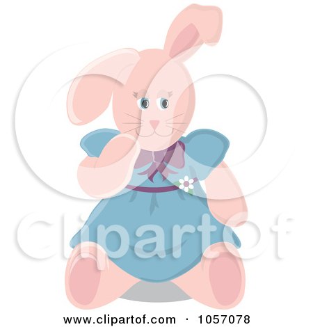 Royalty-Free Vector Clip Art Illustration of a Stuffed Female Bunny Rabbit In A Blue Dress by Pams Clipart