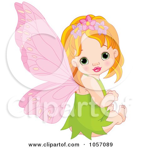 Royalty-Free Vector Clip Art Illustration of a Little Fairy Girl With Spring Flowers In Her Hair by Pushkin