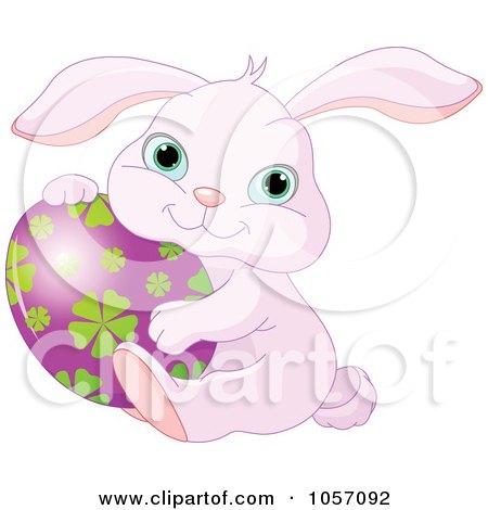 Royalty-Free Vector Clip Art Illustration of an Adorable Pink Bunny Hugging An Easter Egg by Pushkin