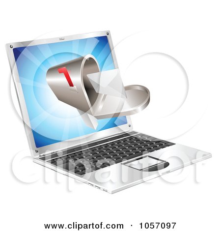 Royalty-Free Vector Clip Art Illustration of a 3d Mailbox Coming Out Of A Laptop Screen by AtStockIllustration