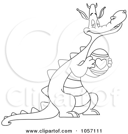Royalty-Free Vector Clip Art Illustration of a Coloring Page Outline Of A Dragon Holding An Easter Egg by yayayoyo