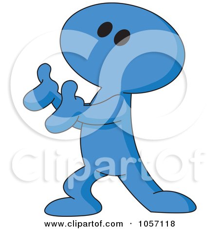 Royalty-Free Vector Clip Art Illustration of a Blue Toon Guy Presenting by yayayoyo