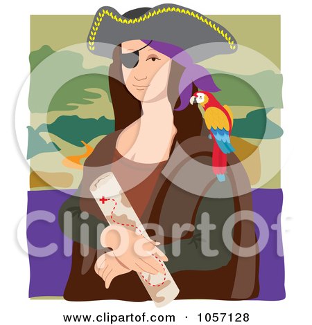 Royalty-Free Vector Clip Art Illustration of a Portrait Of Mona Lisa As A Pirate, With White Edges by Maria Bell