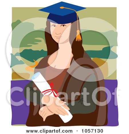 Royalty-Free Vector Clip Art Illustration of a Portrait Of Mona Lisa As A Graduate, With White Edges by Maria Bell